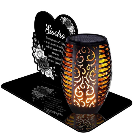 ZNICZ SOLARNY LED WIECZNY PODSTAWKA NA CMENTARZ GRÓB Krzyż EFEKT PŁOMIENIA dla Siostry