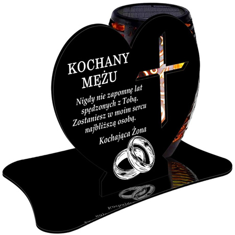 ZNICZ SOLARNY LED WIECZNY PODSTAWKA NA CMENTARZ GRÓB Krzyż EFEKT PŁOMIENIA DLA MĘŻA