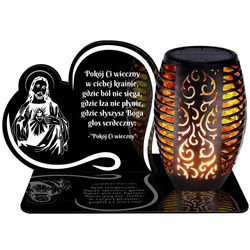 ZNICZ SOLARNY LED WIECZNY PODSTAWKA NA CMENTARZ GRÓB Serce EFEKT PŁOMIENIA