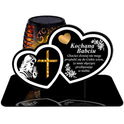 ZNICZ SOLARNY LED WIECZNY PODSTAWKA NA CMENTARZ GRÓB Serce EFEKT PŁOMIENIA DLA BABCI