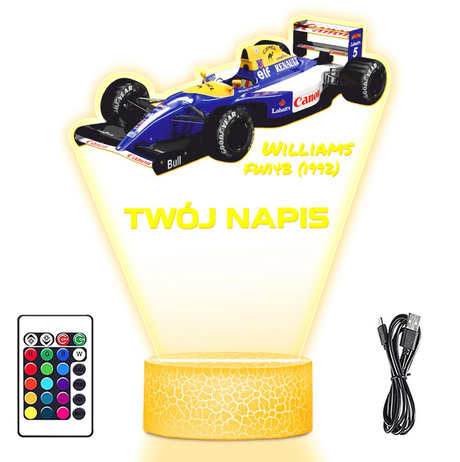LAMPKA NOCNA LED 3D auto Williams FW14B bolid F1 prezent dla dziecka URODZINY statuetka + pilot