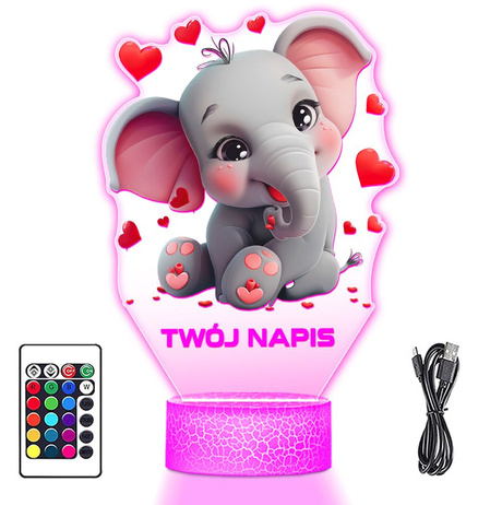 LAMPKA NOCNA LED 3D z imieniem SŁOŃ SŁONIK prezent dla dziecka URODZINY statuetka + pilot