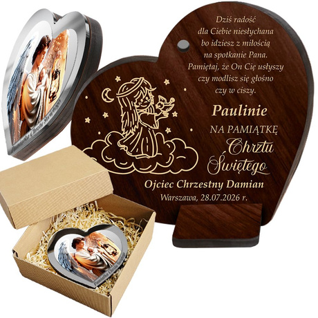 OBRAZEK Z ANIOŁKIEM PAMIĄTKA CHRZTU ŚWIĘTEGO PREZENT NA CHRZEST Z GRAWEREM