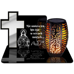 ZNICZ SOLARNY LED WIECZNY PODSTAWKA NA CMENTARZ GRÓB Krzyż EFEKT PŁOMIENIA