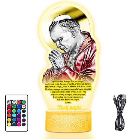 LAMPKA NOCNA LED 3D JAN PAWEŁ II KRZYŻ prezent dziecka URODZINY statuetka
