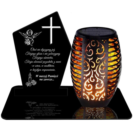 ZNICZ SOLARNY LED WIECZNY PODSTAWKA NA CMENTARZ GRÓB Krzyż EFEKT PŁOMIENIA 