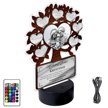 OBRAZ LED Prezent dla na Dzień Babci Dziadka DRZEWKO SZCZĘŚCIA lampka