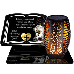 ZNICZ SOLARNY LED WIECZNY PODSTAWKA NA CMENTARZ GRÓB Księga EFEKT PŁOMIENIA