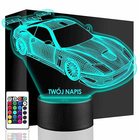 LAMPKA NOCNA LED AUTO WYŚCIGOWE TOR 3D + PILOT prezent URODZINY statuetka