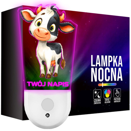 Lampka Nocna LED dla Dziecka Krowa Krówka Farma do gniazdka CZUJNIK