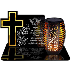 ZNICZ SOLARNY LED WIECZNY PODSTAWKA NA CMENTARZ GRÓB Krzyż EFEKT PŁOMIENIA