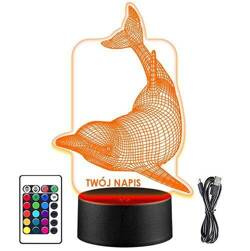 LAMPKA NOCNA LED DELFIN DELFINEK 3D + PILOT prezent URODZINY statuetka