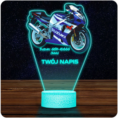 LAMPKA NOCNA LED 3D Motor Ścigacz Suzuki GSX-R1000 prezent dla dziecka URODZINY statuetka + pilot