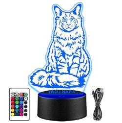 LAMPKA NOCNA LED MAINE COON KOT KOTEK 3D +PILOT prezent URODZINY statuetka
