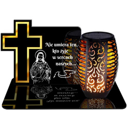 ZNICZ SOLARNY LED WIECZNY PODSTAWKA NA CMENTARZ GRÓB Krzyż EFEKT PŁOMIENIA