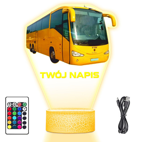 LAMPKA NOCNA LED 3D AUTOBUS AUTOKAR DLA KIEROWCY prezent dla dziecka URODZINY statuetka + pilot
