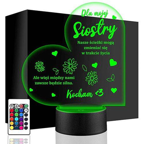 LAMPKA NOCNA LED DLA SIOSTRY 3D + PILOT prezent na URODZINY statuetka