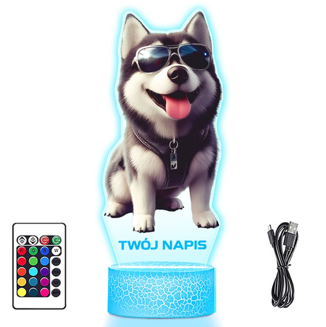 LAMPKA NOCNA LED 3D z imieniem PIESEK Husky DOG prezent dla dziecka URODZINY statuetka + pilot