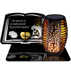 ZNICZ SOLARNY LED WIECZNY PODSTAWKA NA CMENTARZ GRÓB Księga EFEKT PŁOMIENIA