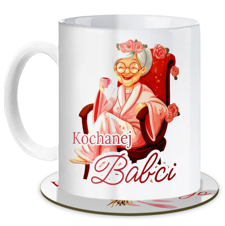 Prezent na dzień Babci i Dziadka Zestaw dla dziadków Kubki z Podstawkami