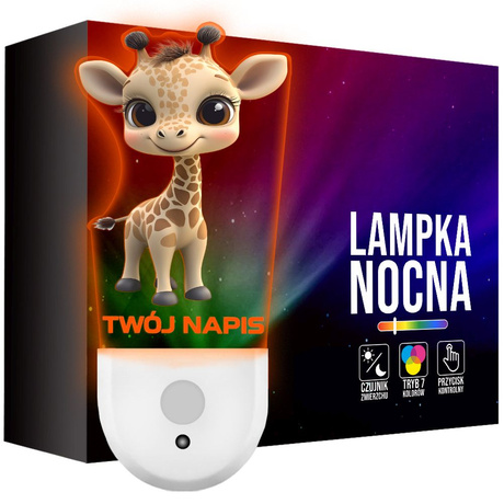Lampka Nocna LED dla Dziecka ŻYRAFA ZWIERZĘ ZOO kontaktu gniazdka CZUJNIK