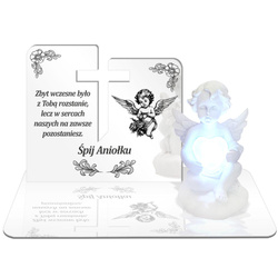 ZNICZ LED GRÓB Dziecka Córki Syna ANIOŁEK PODSTAWKA NA CMENTARZ BIAŁY ANIOŁ