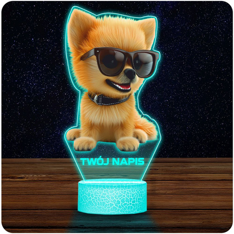 LAMPKA NOCNA LED 3D z imieniem PIESEK POMERANIN prezent dla dziecka URODZINY statuetka + pilot