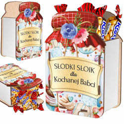 PREZENT NA DZIEŃ BABCI I DZIADKA DREWNIANY SŁOIK NA CUKIERKI PRZETWORY EKO