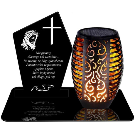 ZNICZ SOLARNY LED WIECZNY PODSTAWKA NA CMENTARZ GRÓB Krzyż EFEKT PŁOMIENIA 