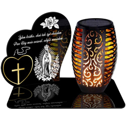 ZNICZ SOLARNY LED WIECZNY PODSTAWKA NA CMENTARZ GRÓB Serce EFEKT PŁOMIENIA