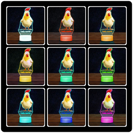 LAMPKA NOCNA LED 3D Kogut Kura Kurka dla Rolnika prezent dla dziecka URODZINY statuetka + pilot