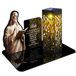 ZNICZ SOLARNY LED WIECZNY NA CMENTARZ GRÓB PODSTAWKA lampka JEZUS Chrystus