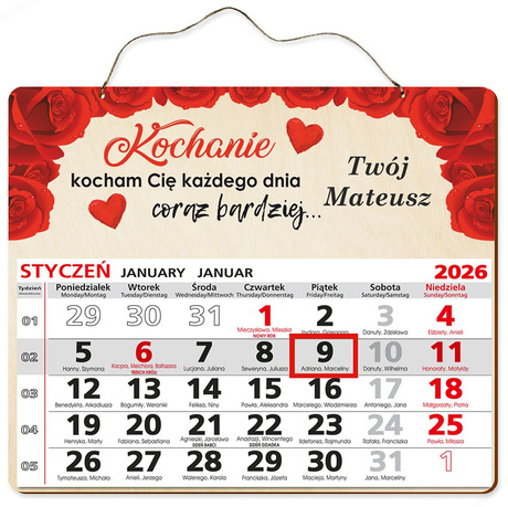 PREZENT NA WALENTYNKI DLA NIEGO NIEJ KALENDARZ 2026 DLA DZIEWCZYNY CHŁOPAKA