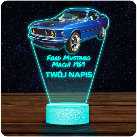 LAMPKA NOCNA LED 3D AUTO Ford Mustang Mach 1 prezent dla dziecka URODZINY statuetka + pilot