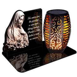 ZNICZ SOLARNY LED WIECZNY PODSTAWKA NA CMENTARZ GRÓB Maryja EFEKT PŁOMIENIA