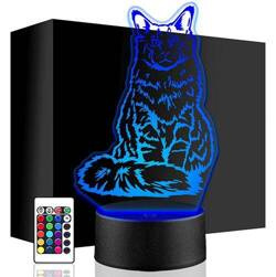LAMPKA NOCNA LED MAINE COON KOT KOTEK 3D +PILOT prezent URODZINY statuetka
