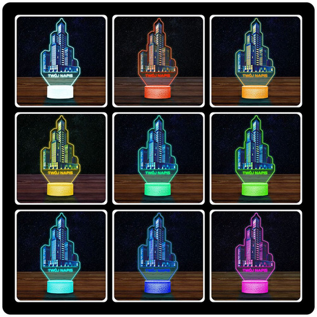 LAMPKA NOCNA LED 3D Miasto Wieżowce dla Architekta prezent dla dziecka URODZINY statuetka + pilot