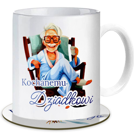Prezent na dzień Babci i Dziadka Zestaw dla dziadków Kubki z Podstawkami