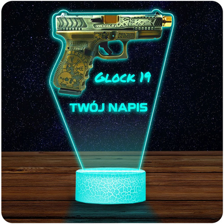LAMPKA NOCNA LED 3D KARABIN BROŃ PISTOLET GLOCK prezent dla dziecka URODZINY statuetka + pilot
