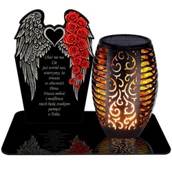 ZNICZ SOLARNY LED WIECZNY PODSTAWKA NA CMENTARZ GRÓB Kwiaty EFEKT PŁOMIENIA