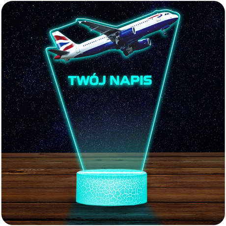 LAMPKA NOCNA LED 3D z imieniem SAMOLOT PASAŻERSKI prezent dla dziecka URODZINY statuetka + pilot