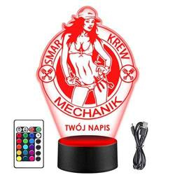 LAMPKA NOCNA LED KOBIETA MECHANIK 3D + PILOT prezent URODZINY statuetka