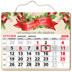 PREZENT BOŻE NARODZENIE KALENDARZ 2026 DREWNIANY PREZENT POD CHOINKĘ ŚWIĘTA