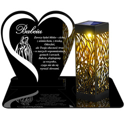 ZNICZ SOLARNY LED WIECZNY PODSTAWKA NA CMENTARZ GRÓB lampka Napis Serce 3D DLA BABCI