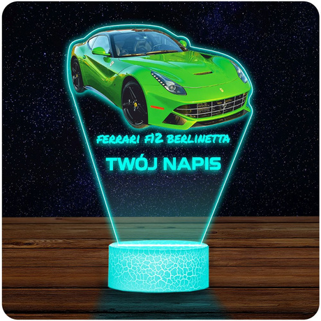 LAMPKA NOCNA LED 3D AUTO FERRARI F12 prezent dla dziecka URODZINY statuetka + pilot