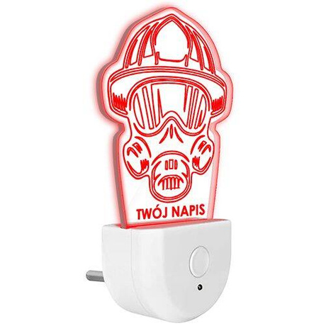 Lampka Nocna LED dla Dzieci KASK STRAŻAK STRAŻ do kontaktu gniazdka CZUJNIK