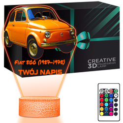 LAMPKA NOCNA LED 3D AUTO FIAT 500 prezent dla dziecka URODZINY statuetka + pilot