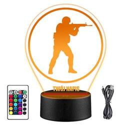 LAMPKA NOCNA LED COUNTER STRIKE GAMER 3D + PILOT prezent URODZINY statuetka