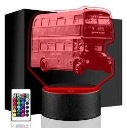 LAMPKA NOCNA LED AUTOBUS PIĘTROWY 3D +PILOT prezent URODZINY statuetka
