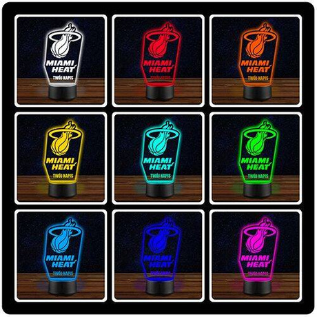 LAMPKA NOCNA LED MIAMI HEAT NBA KOSZ 3D + PILOT prezent URODZINY statuetka